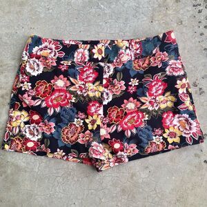 LOFT Loft Riviera Shorts Navy Blue Red Floral Printed Stretch Cotton 14